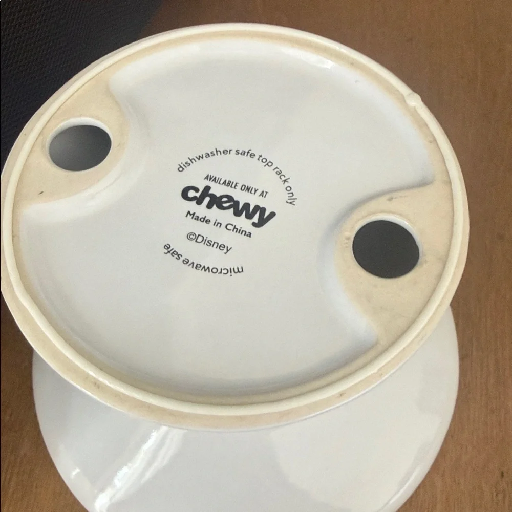 Disney White Ceramic Pet Pedestal Bowl with Black Character Silhouettes